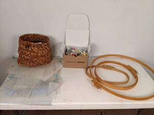 lot 88 image: Assortment of Quilting and Sewing Supplies Embroidery Rings, Stencils, Thread and More