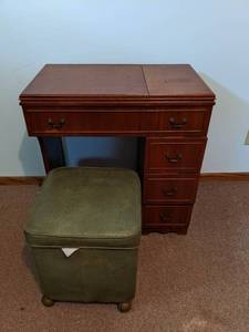lot 89 image: Vintage Wooden Sewing Table with Kenmore Sewing Machine