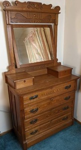 lot 66 image: Antique Six Drawer Dresser with Tilt Mirror
