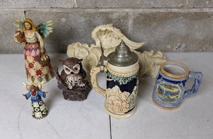lot 122 image: Angels, Owls and Beer Mugs, Oh My  (Ceramic Home Decor and Drinkware)