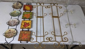 lot 154 image: Set of 5 Metal Wall Mounted Plate Display Racks, Plus 8 Plates