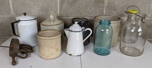 lot 31 image: Assorted Stoneware and Glass Jars, Jugs, and More