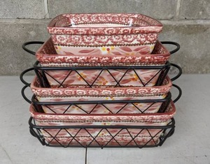 lot 99 image: Vintage Stacking Casserole Dishes and Metal Holders with Handles