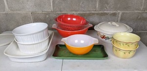 lot 100 image: Assortment of Bakeware Dishes and Bowls CorningWare and Pyrex
