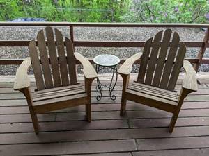 lot 137 image: Set of (2) Deck Chairs w Beautiful Mosaic Rose Table