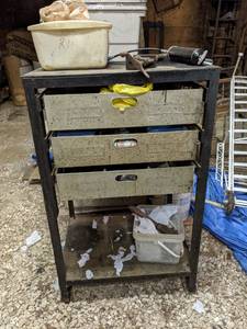 lot 171 image: 42-Inch Steel 3-Drawer Tool Shelf with Screwdrivers, Wrenches, Pliers, Nails, Screws and More