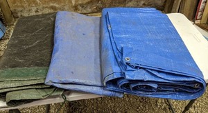 lot 157 image: Set of (3) Poly Tarps, Blue and Green