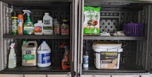 lot 111 image: Yard and Lawn Care Items (Ant Killer, Deer & Rabbit Repellent, Weed Killer, Bleach, Vegetable Food, Shears, and more)
