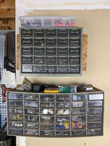 lot 131 image: Lot of 3 Hardware Organizers with Plastic Drawers & Hardware Included