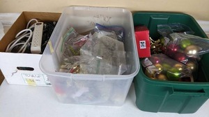 lot 183 image: A Collection of Christmas Decorations including Lights, Ornaments, Garland, and Housing Decor