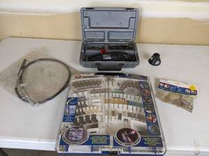 lot 140 image: Dremel Moto-Tool, 185 Piece Dremel Accessory Set, Dremel Flex Shaft & Ryobi 99 Piece Rotary Tool Accessory Assortment