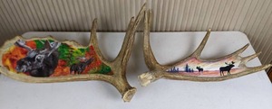 lot 41 image: Pair of Unique Moose Antler Paintings