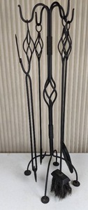 lot 45 image: Gorgeous 5 Piece Wrought Iron Fireplace Tool Set