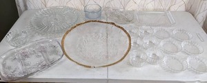 lot 71 image: Glass Lot Large Gold Trimmed Bowl, Ramekins & Tart Dishes, Divided Dish, Serving Pieces and More