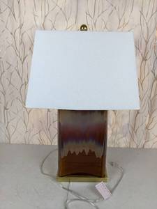 lot 80 image: Beautiful Ceramic Drip Glazed Lamp Base with Rectangular Lamp Shade