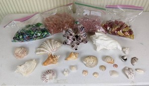 lot 74 image: Collection of Seashells, Bags of Rocks, Beads, Glass Decorative Gems and More