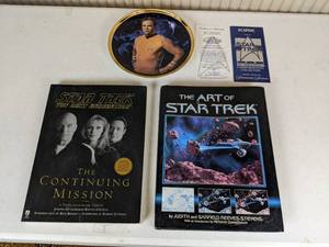 lot 21 image: Star Trek Collection The Star Trek 25th Anniversary Commemorative Collection Kirk Commemorative Plate, The Continuing Mission, & The Art of Star Trek books