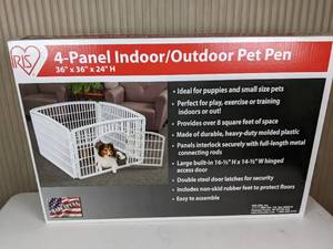 lot 159 image: IRIS 4-Panel IndoorOutdoor Pet Pen, White