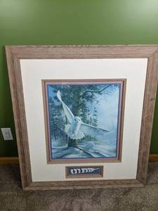 lot 172 image: Vintage Flying Owl by James A. Meger Framed Art 482950