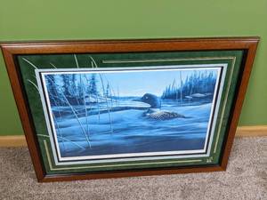 lot 177 image: Vintage Loon in the Water Framed Art by Kevin Daniel