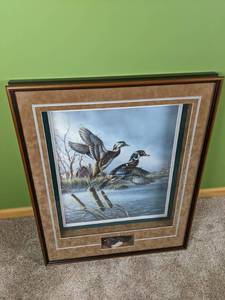 lot 170 image: Vintage Breezing Up Wood Ducks by James A. Meger Framed Art 219250