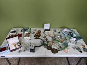 lot 207 image: Assortment of Costume Jewelry Necklaces, Bracelets, Earrings, Brooches, Watches and More