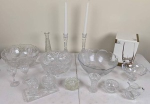 lot 172 image: Crystal Collection Bowls, Candlestick Holders, Coasters, Sugar & Creamer, Ravel Glasses and More