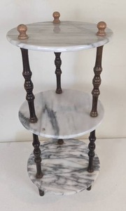 lot 59 image: Three-Tier Round Marble and Wooden Table