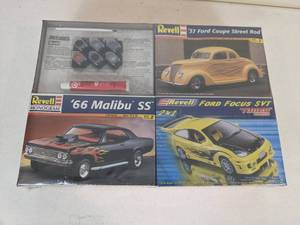 lot 72 image: Collection of (3) Revell Model Car Kits (37 Ford Coup Street Rod, Ford Focus SVT, 66 Malibu SS)