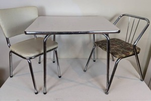 lot 111 image: Vintage Table and Two Chairs