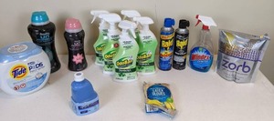 lot 138 image: Assortment of Cleaning Supplies and Pesticides Tide Pods, Odo-Ban, Raid and More