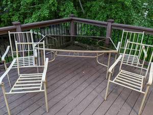 lot 147 image: Glass-Topped Patio Dining Table and 4 Chairs