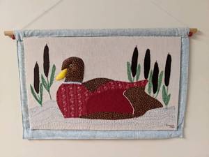 lot 196 image: Vintage Crafted Wall Hanging Duck Banner