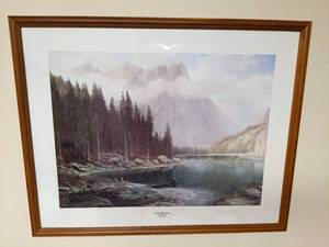 lot 203 image: Tranquil Mountains by Georg Engelhardt Framed Wall Art, 29 x 24