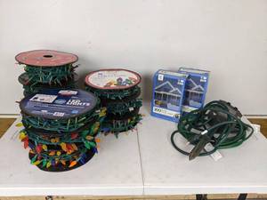lot 53 image: 12 Sets of Christmas Lights on Spools Plus Extension Cord and Timer
