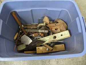 lot 191 image: Vintage Assortment of Tools Level, File, Hammer, Tool Belt and More