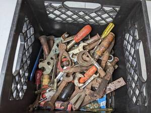 lot 185 image: Assortment of Tools Adjustable Pliers Wrench, Opened End Wrenches, Screw Drivers, Clamps and More