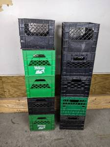 lot 199 image: Assortment of (10) Rigid Milk Crates, Black and Green