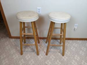 lot 211 image: Set of (2) Wood Counter Stools with Round Seats, White