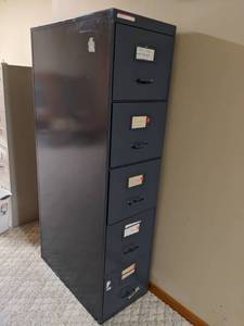 lot 213 image: Black 5-Drawer Vertical File Cabinet 