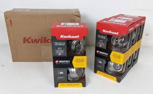 lot 139 image: Set of (4) NEW Kwikset Single Cylinder Deadbolt with SmartKey (Satin Nickel)