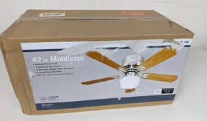 lot 124 image: Middleton 42 in. LED Indoor Brushed Nickel Ceiling Fan with Light Kit