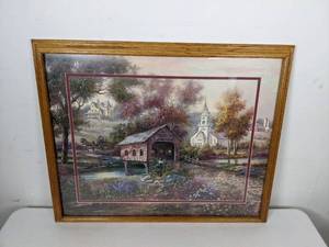 lot 170 image: Framed Print of Covered Bridge