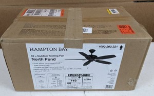 lot 121 image: Hampton Bay North Pond 52 in. IndoorOutdoor Aged Silver Ceiling Fan with Downrod and Reversible Motor