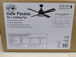 lot 137 image: Hampton Bay Valle Paraiso 52 in. Indoor Oil-Rubbed Bronze Ceiling Fan
