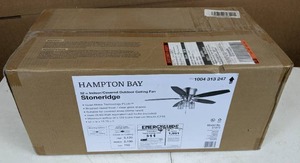 lot 145 image: Hampton Bay Stoneridge 52 in. IndoorOutdoor LED Brushed Nickel Hugger Ceiling Fan with Light Kit and 5 Reversible Blades