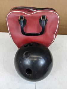 lot 158 image: AMF 16 lb. Bowling Ball and Red Bag