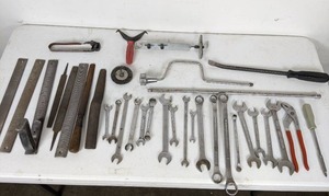 lot 264 image: Assorted Wrenches, Pliers, Rasps, Window Molding Remover, Pry Bar, and more