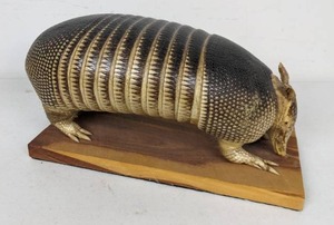 lot 43 image: Stuffed Armadillo on Wooden Base