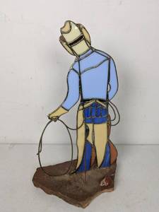 lot 91 image: Unique Cowboy Stained Glass Artwork